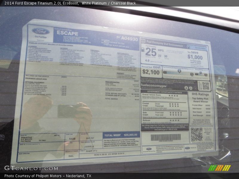  2014 Escape Titanium 2.0L EcoBoost Window Sticker