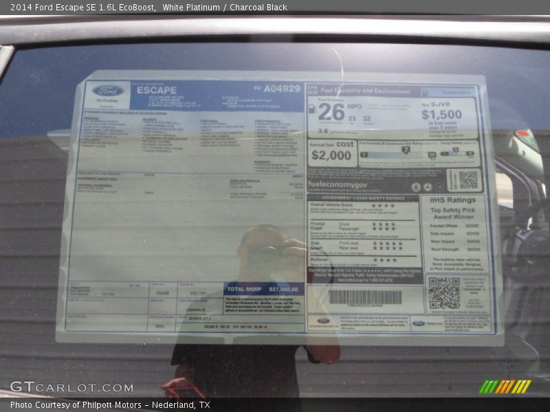 White Platinum / Charcoal Black 2014 Ford Escape SE 1.6L EcoBoost