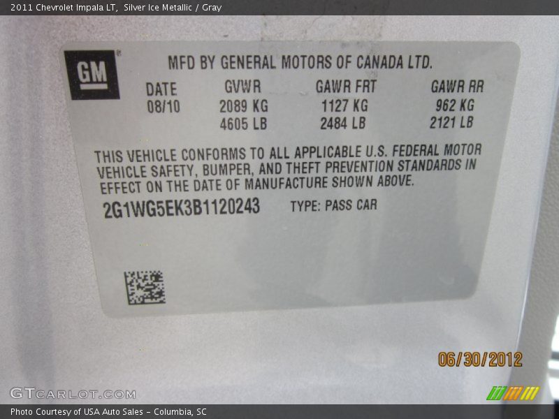 Silver Ice Metallic / Gray 2011 Chevrolet Impala LT