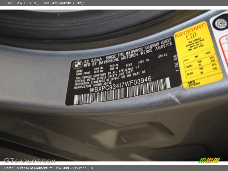 Silver Grey Metallic / Grey 2007 BMW X3 3.0si
