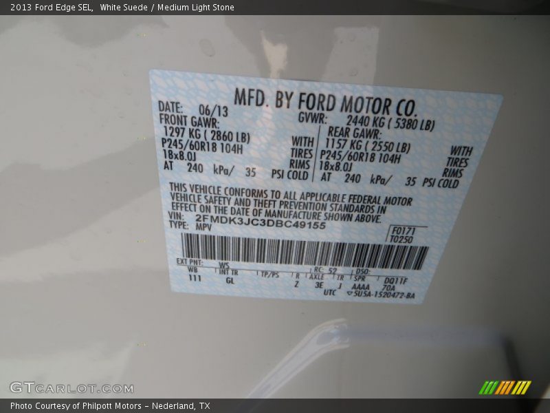 White Suede / Medium Light Stone 2013 Ford Edge SEL