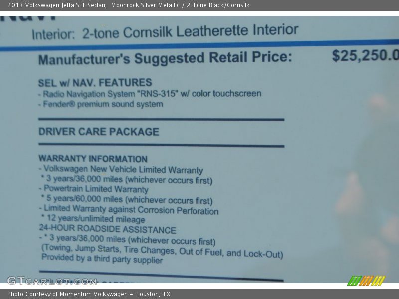 Moonrock Silver Metallic / 2 Tone Black/Cornsilk 2013 Volkswagen Jetta SEL Sedan