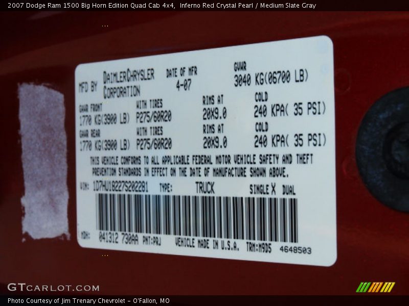 Inferno Red Crystal Pearl / Medium Slate Gray 2007 Dodge Ram 1500 Big Horn Edition Quad Cab 4x4