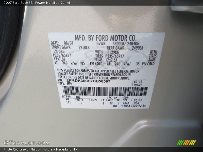 Pewter Metallic / Camel 2007 Ford Edge SE