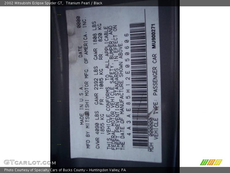 Titanium Pearl / Black 2002 Mitsubishi Eclipse Spyder GT