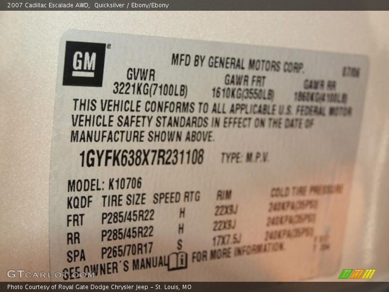 Quicksilver / Ebony/Ebony 2007 Cadillac Escalade AWD