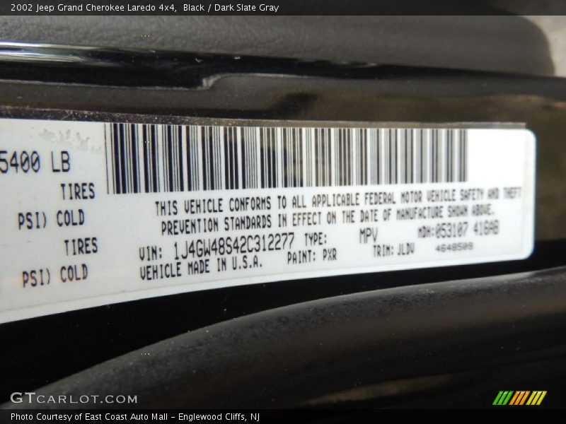 Black / Dark Slate Gray 2002 Jeep Grand Cherokee Laredo 4x4