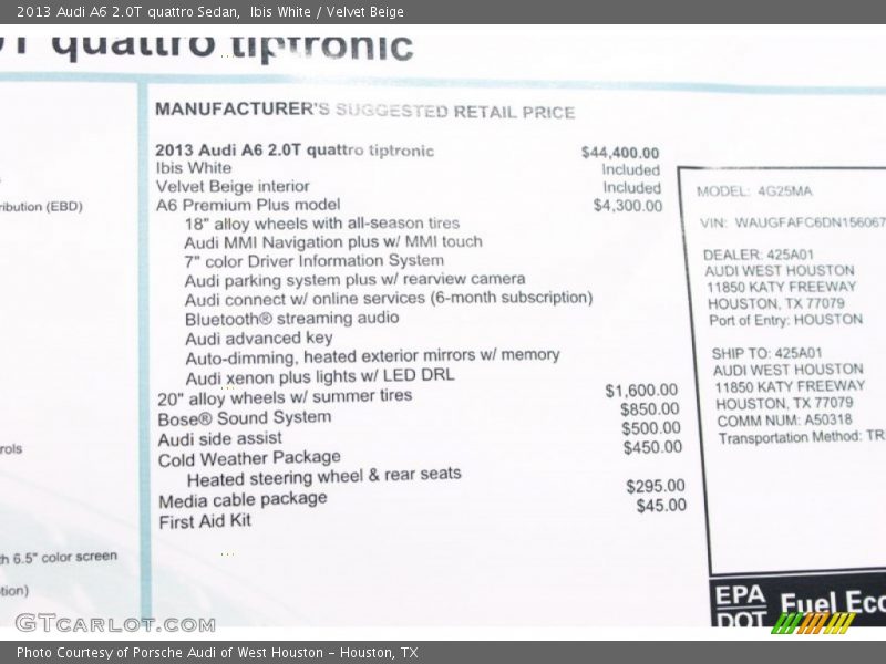 Ibis White / Velvet Beige 2013 Audi A6 2.0T quattro Sedan