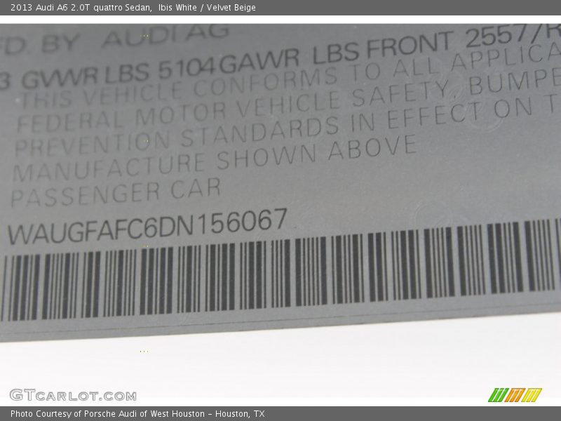 Ibis White / Velvet Beige 2013 Audi A6 2.0T quattro Sedan