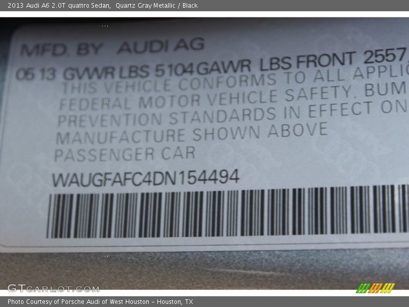 Quartz Gray Metallic / Black 2013 Audi A6 2.0T quattro Sedan