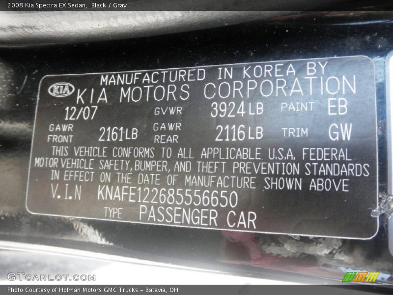 Black / Gray 2008 Kia Spectra EX Sedan