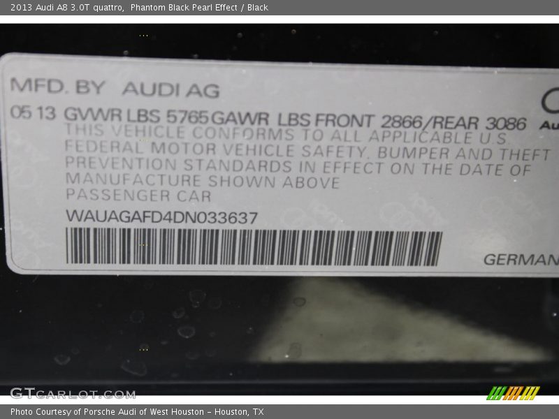 Phantom Black Pearl Effect / Black 2013 Audi A8 3.0T quattro