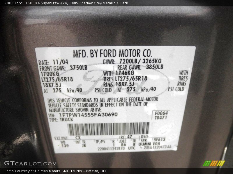 Dark Shadow Grey Metallic / Black 2005 Ford F150 FX4 SuperCrew 4x4