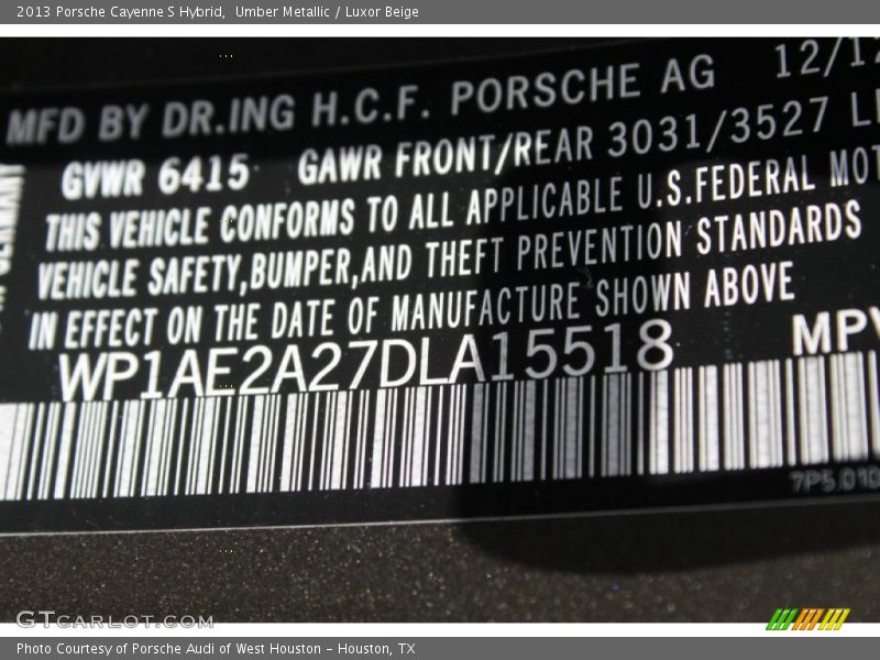 Umber Metallic / Luxor Beige 2013 Porsche Cayenne S Hybrid