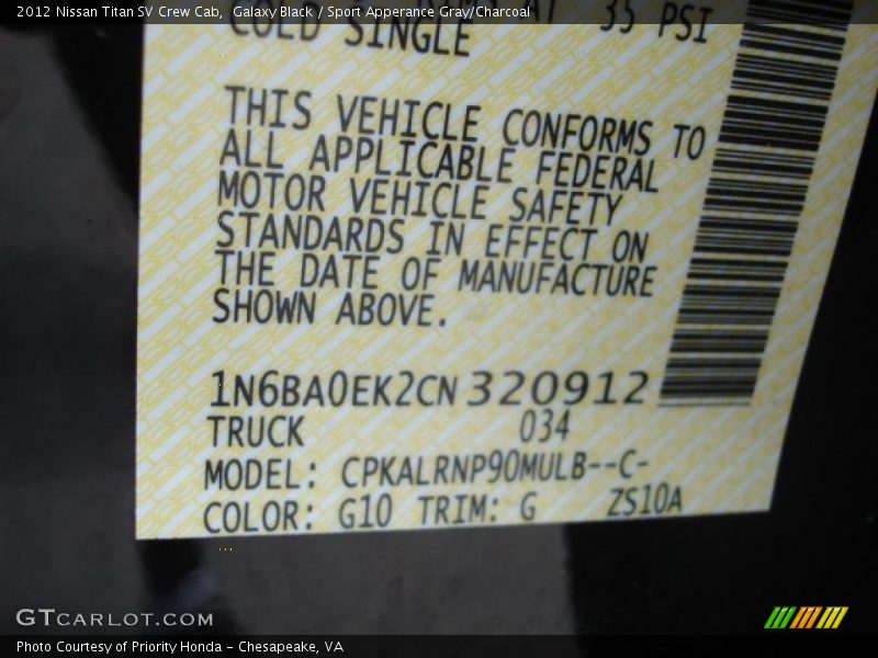 Galaxy Black / Sport Apperance Gray/Charcoal 2012 Nissan Titan SV Crew Cab