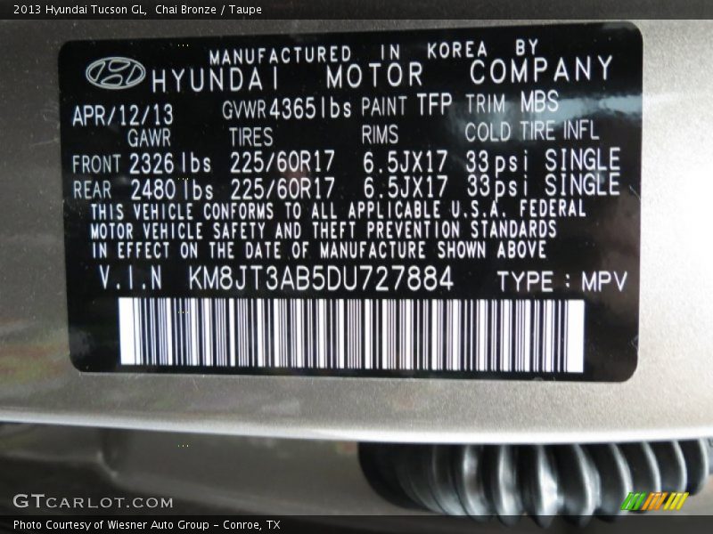 Chai Bronze / Taupe 2013 Hyundai Tucson GL