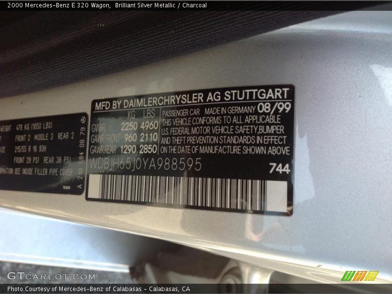2000 E 320 Wagon Brilliant Silver Metallic Color Code 744