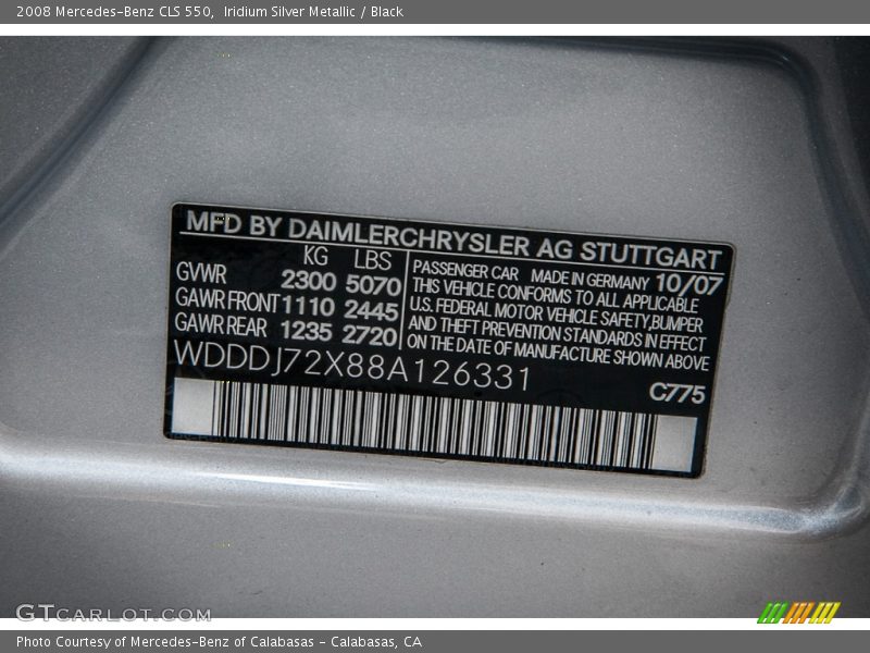 Iridium Silver Metallic / Black 2008 Mercedes-Benz CLS 550