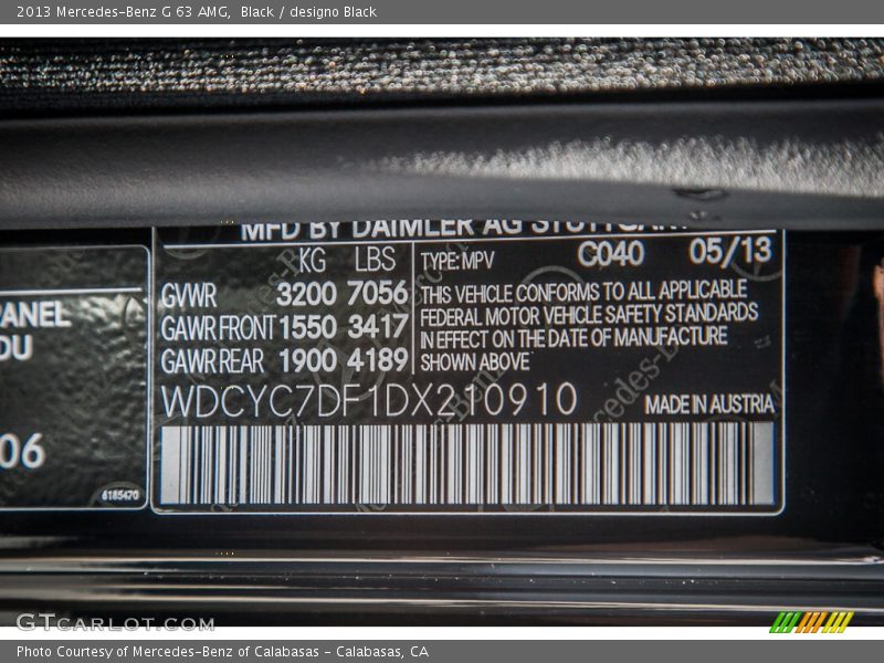 2013 G 63 AMG Black Color Code 040