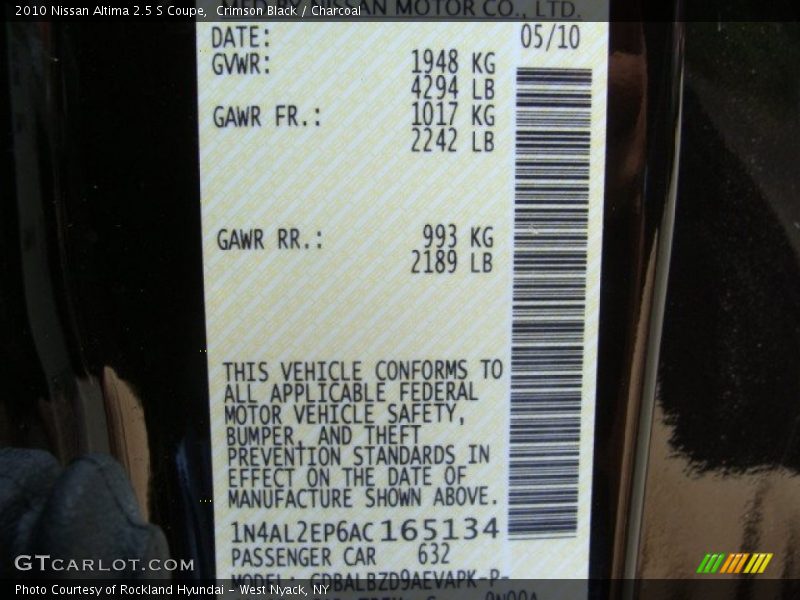 Crimson Black / Charcoal 2010 Nissan Altima 2.5 S Coupe