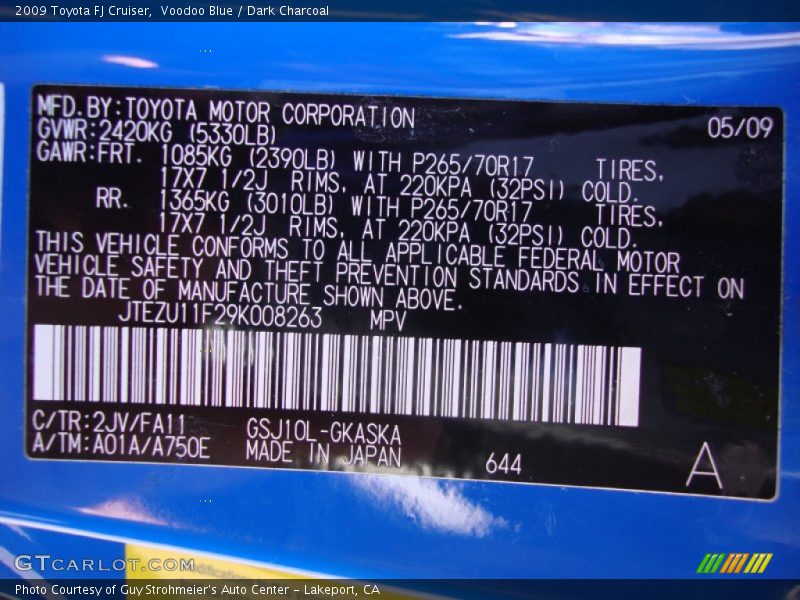 Voodoo Blue / Dark Charcoal 2009 Toyota FJ Cruiser