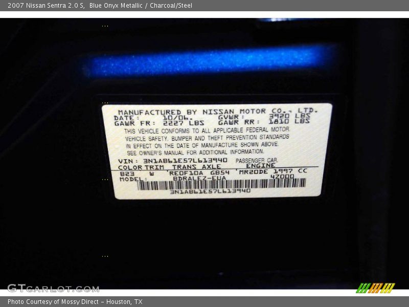 Blue Onyx Metallic / Charcoal/Steel 2007 Nissan Sentra 2.0 S