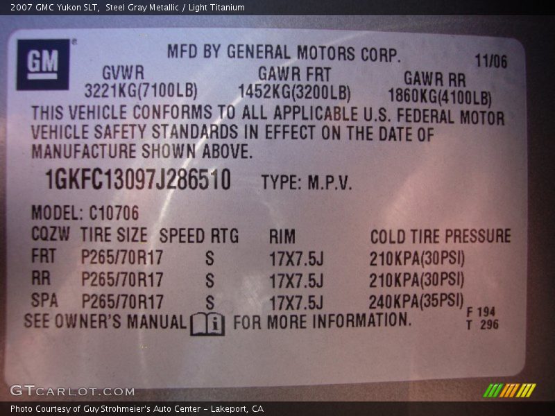 Steel Gray Metallic / Light Titanium 2007 GMC Yukon SLT