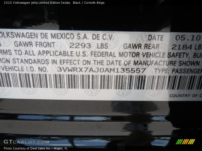 Black / Cornsilk Beige 2010 Volkswagen Jetta Limited Edition Sedan
