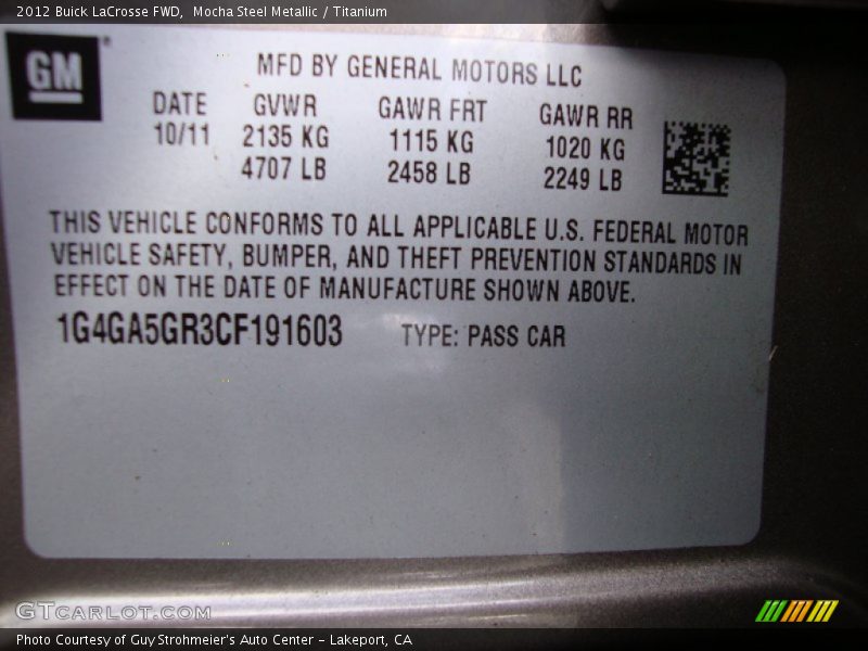 Mocha Steel Metallic / Titanium 2012 Buick LaCrosse FWD