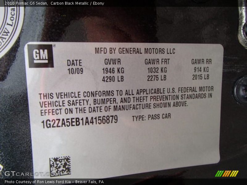 Carbon Black Metallic / Ebony 2010 Pontiac G6 Sedan