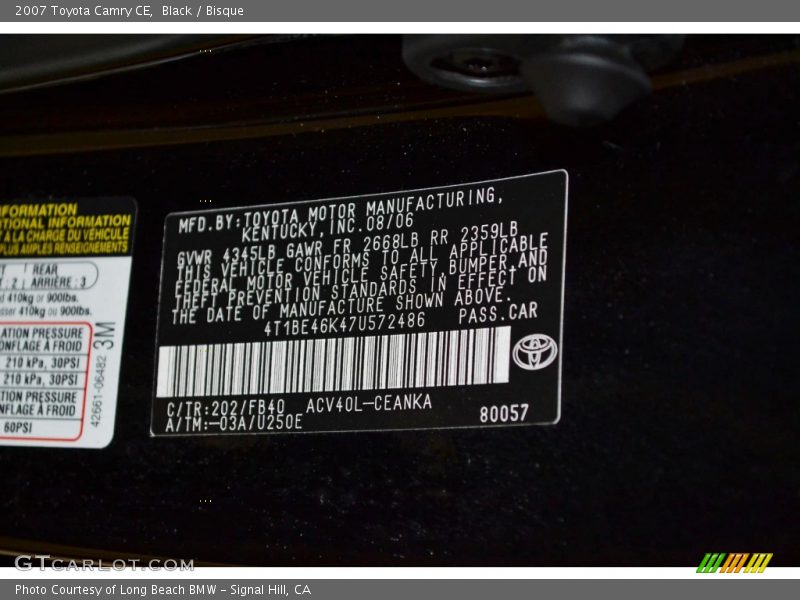 Black / Bisque 2007 Toyota Camry CE