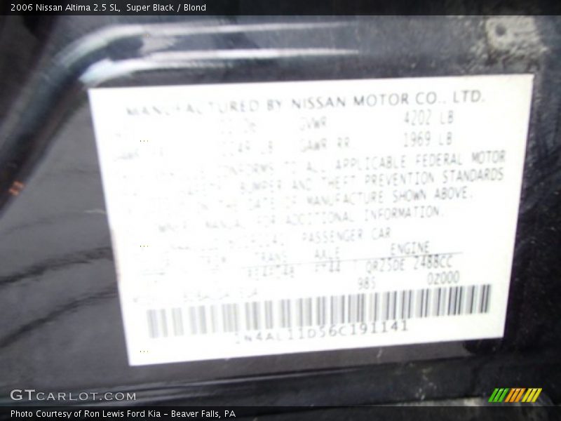 Super Black / Blond 2006 Nissan Altima 2.5 SL