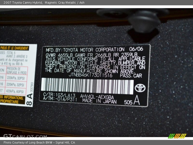 Magnetic Gray Metallic / Ash 2007 Toyota Camry Hybrid