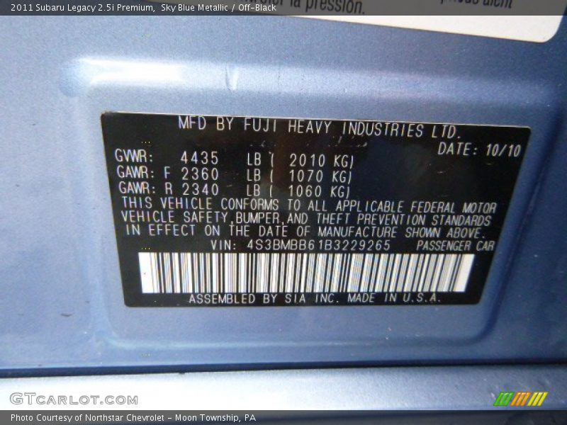 Sky Blue Metallic / Off-Black 2011 Subaru Legacy 2.5i Premium