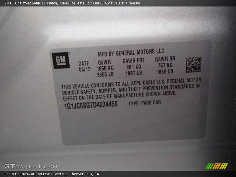 Silver Ice Metallic / Dark Pewter/Dark Titanium 2013 Chevrolet Sonic LT Hatch
