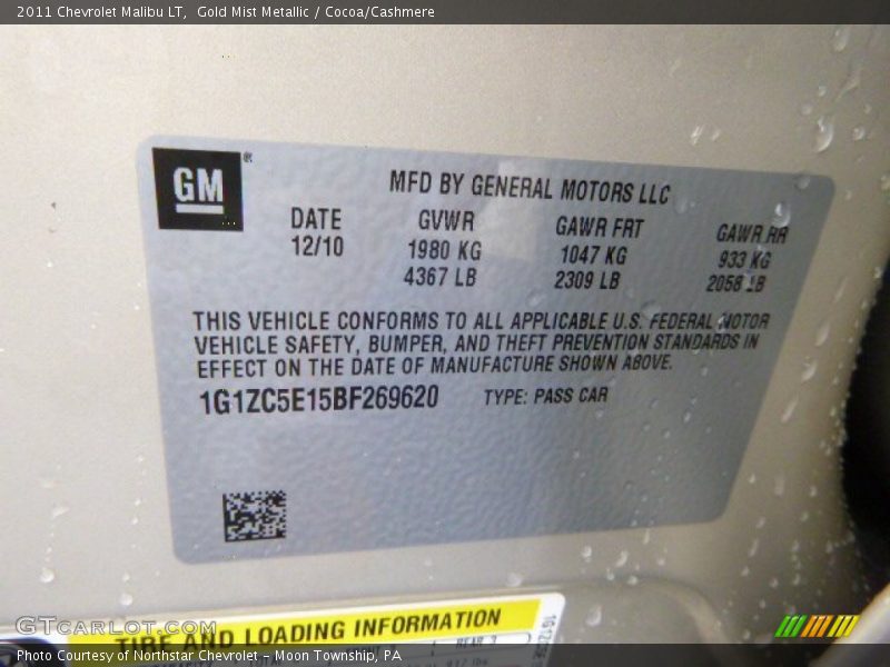 Gold Mist Metallic / Cocoa/Cashmere 2011 Chevrolet Malibu LT
