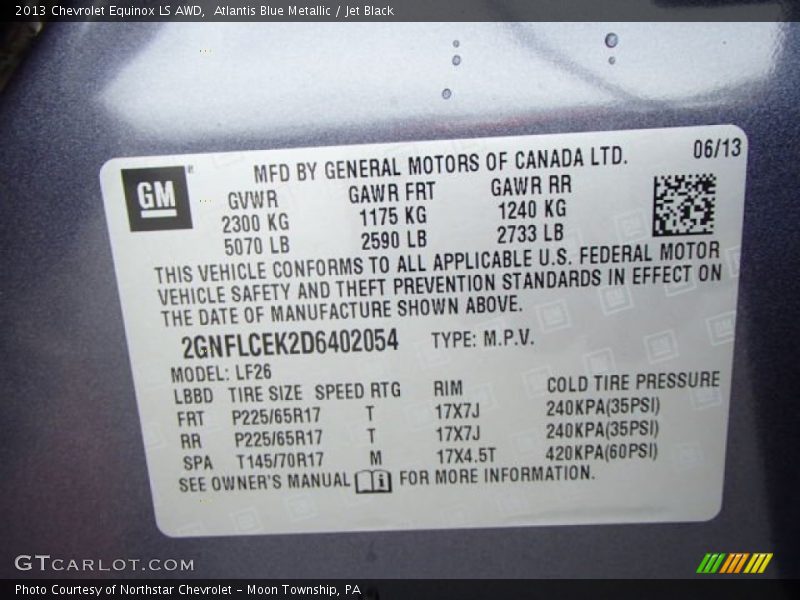 Atlantis Blue Metallic / Jet Black 2013 Chevrolet Equinox LS AWD