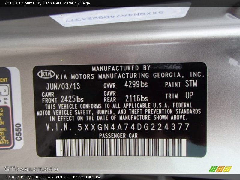 Satin Metal Metallic / Beige 2013 Kia Optima EX