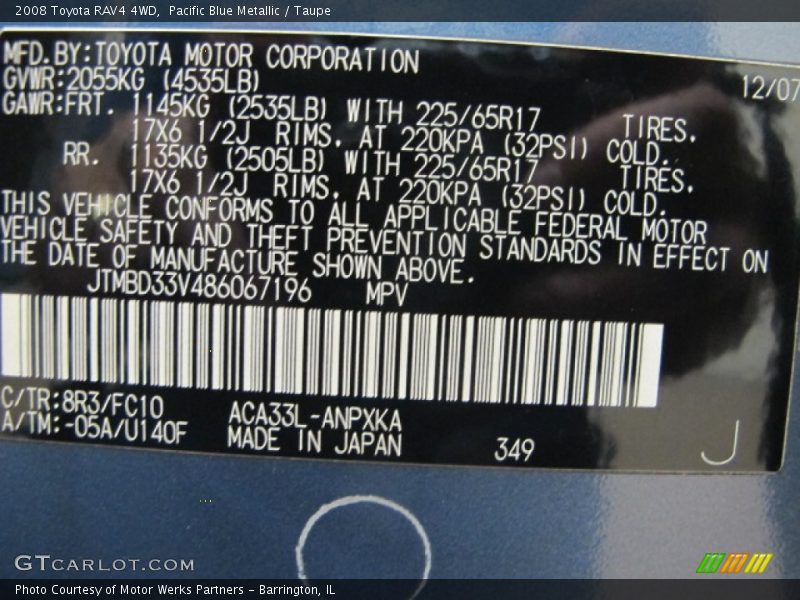 Pacific Blue Metallic / Taupe 2008 Toyota RAV4 4WD