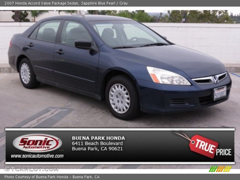 Sapphire Blue Pearl / Gray 2007 Honda Accord Value Package Sedan