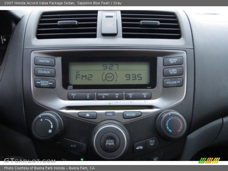 Audio System of 2007 Accord Value Package Sedan