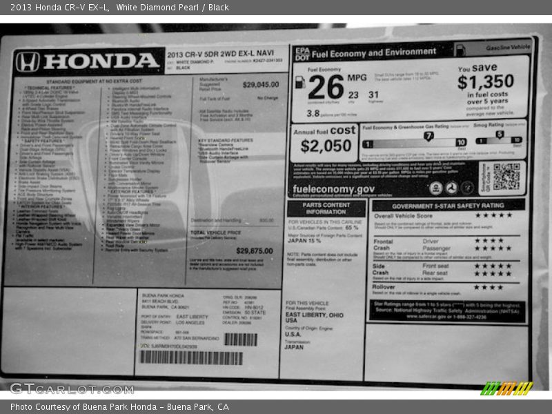 White Diamond Pearl / Black 2013 Honda CR-V EX-L