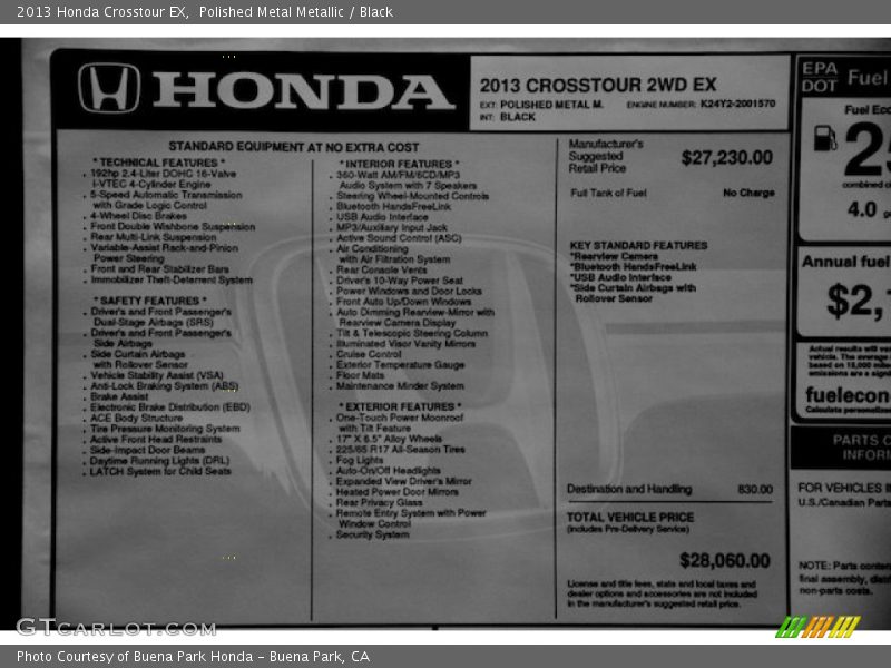 Polished Metal Metallic / Black 2013 Honda Crosstour EX