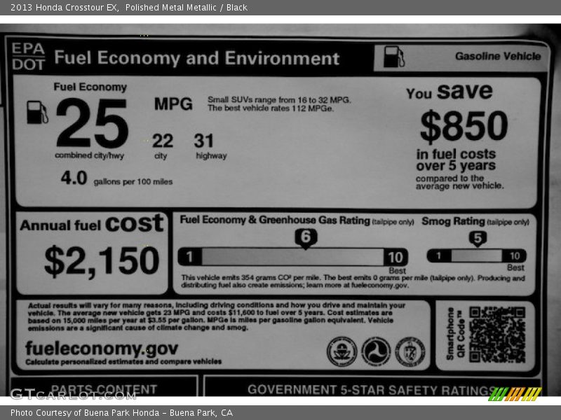 Polished Metal Metallic / Black 2013 Honda Crosstour EX