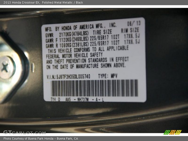 Polished Metal Metallic / Black 2013 Honda Crosstour EX