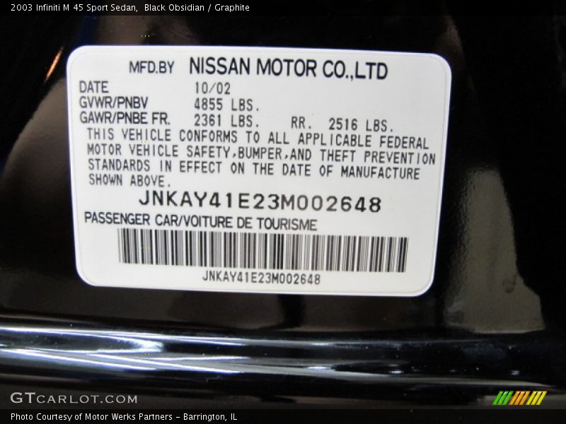 Black Obsidian / Graphite 2003 Infiniti M 45 Sport Sedan