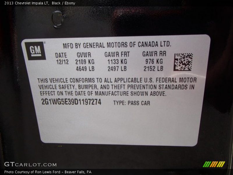Black / Ebony 2013 Chevrolet Impala LT