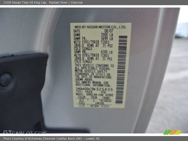 Radiant Silver / Charcoal 2008 Nissan Titan XE King Cab