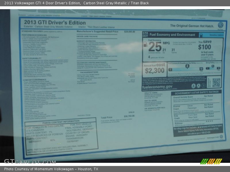 Carbon Steel Gray Metallic / Titan Black 2013 Volkswagen GTI 4 Door Driver's Edition