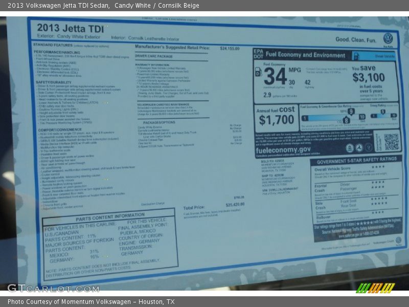 Candy White / Cornsilk Beige 2013 Volkswagen Jetta TDI Sedan